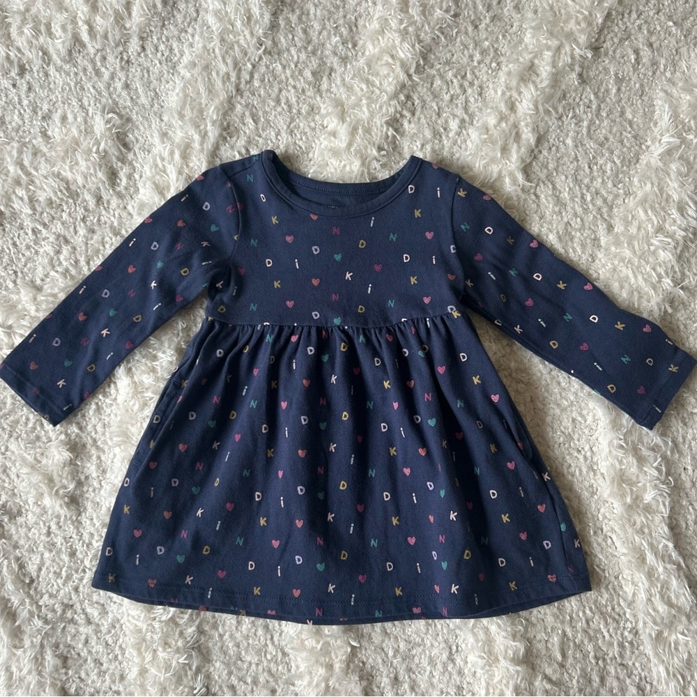 Garanimals Baby Girl Dress 12 Months Blue Long Sleeve Heart Print NWOT
